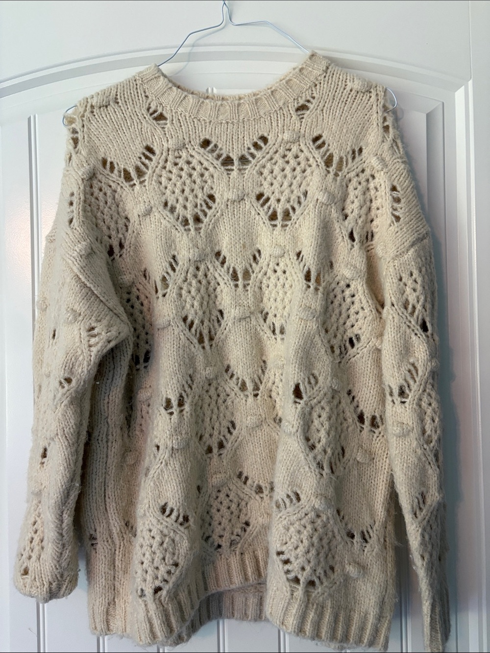 American Eagle Outfitters Cream Openwork Crewneck Sweater Women’s Sz XS